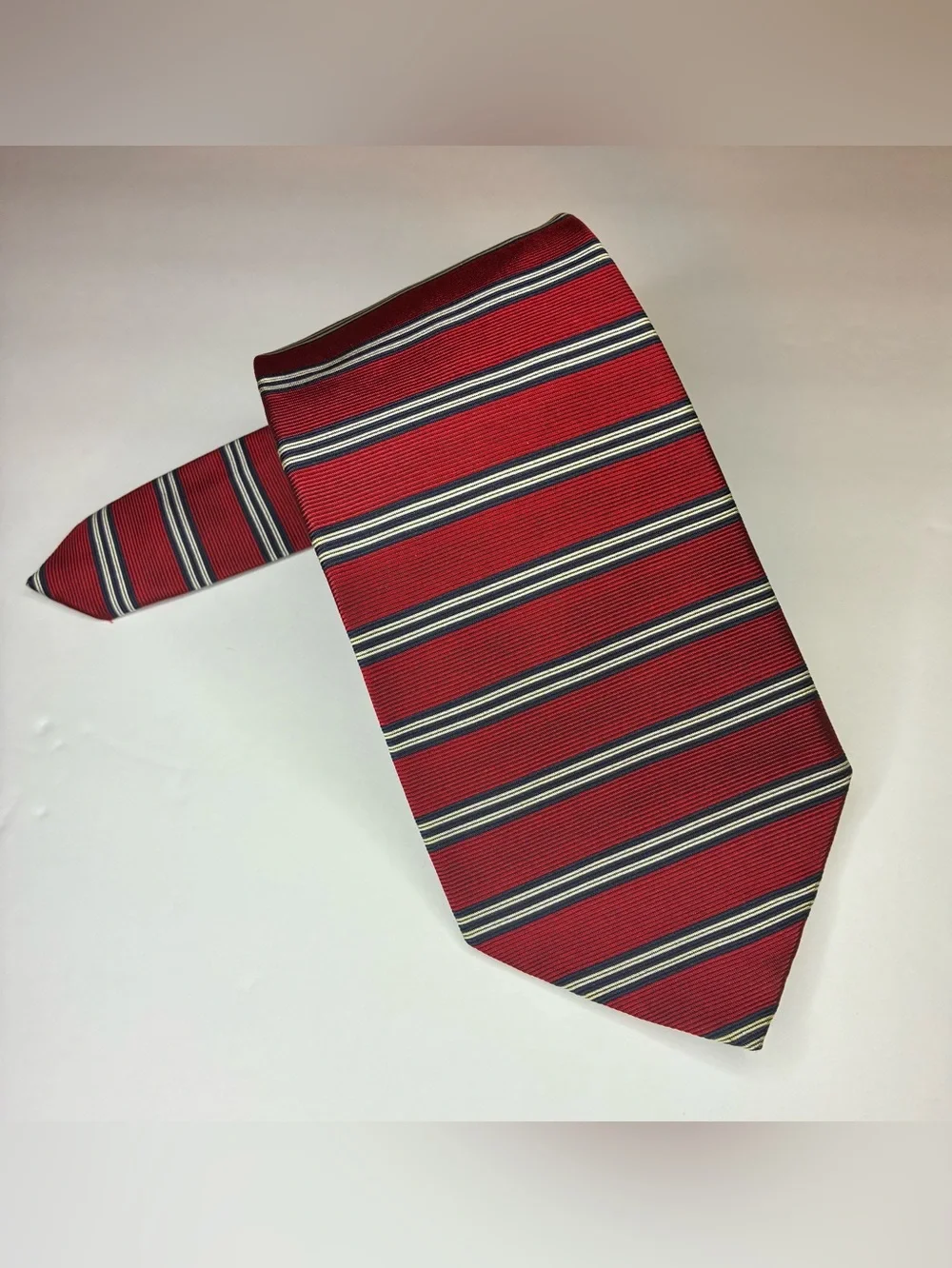 Brooks Brothers Makers Silk Tie Mens Red Navy Blue White Repp Stripe USA Made